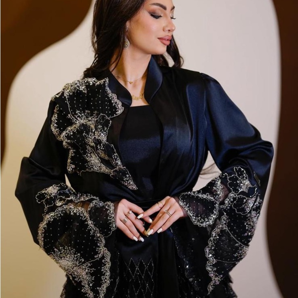 Elegant Black Embellished Kimono